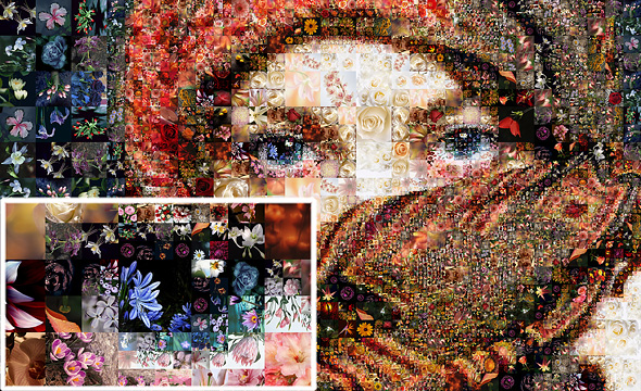 Look at the 100% crop of the photo collage to see the level of detail Simple Photo Collage Maker algorithm